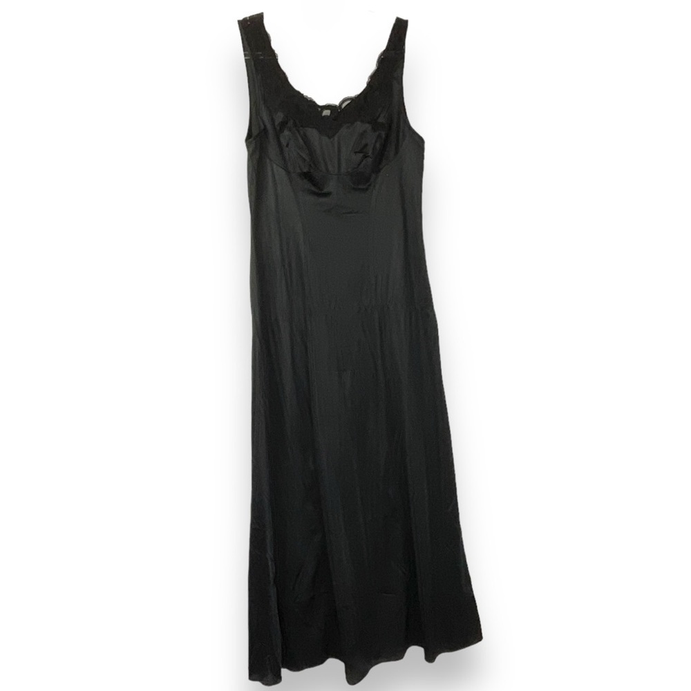 Vintage Slip Dress Black Long Nylon Lace Midi Maxi Slinky Goth Size Small‎